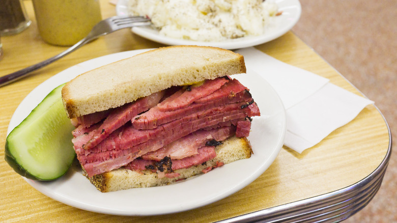 Pastrami sandwich on plate