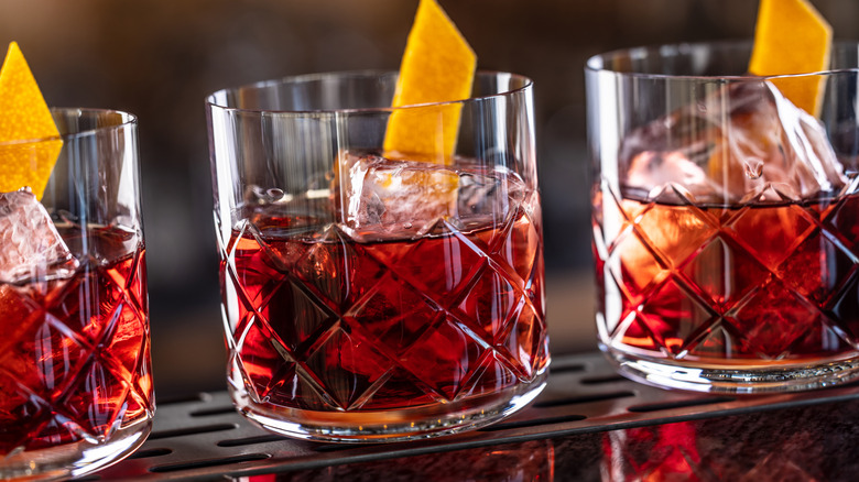 negroni cocktails with orange garnish