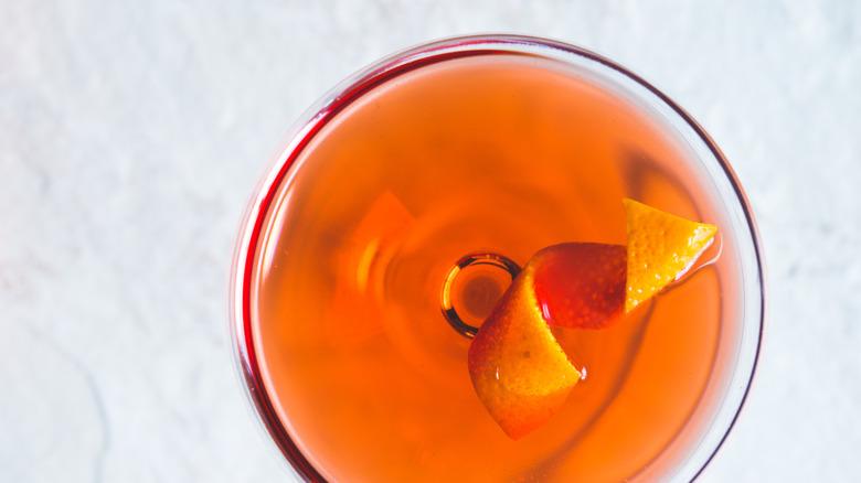 boulevardier cocktail from above with twist