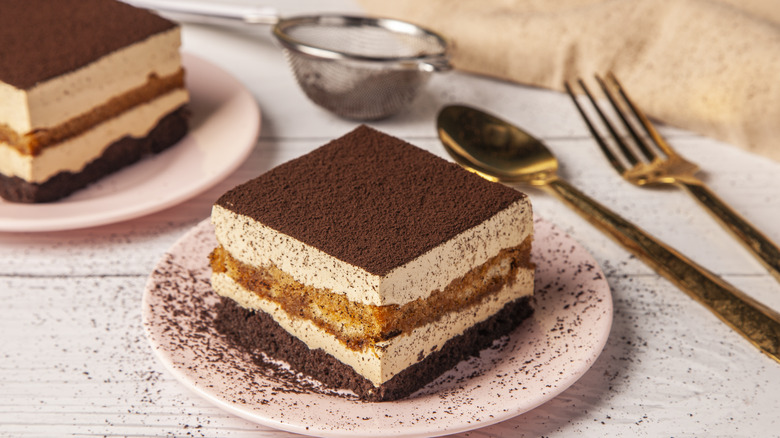 a slice of tiramisu on a plate