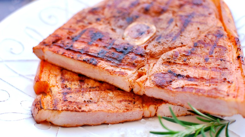 plate of grilled ham steak 