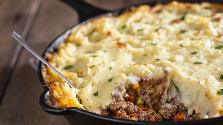 Shepherd's pie in cast-iron skillet