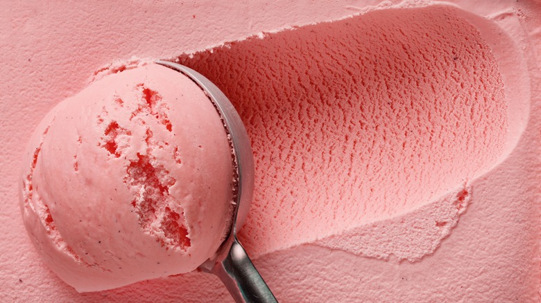 Close-up scoop of pink ice cream