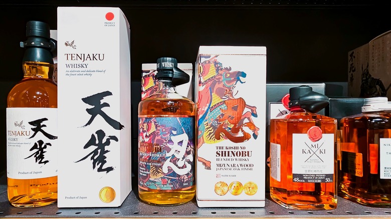 Selection of Japanese whiskies in a store