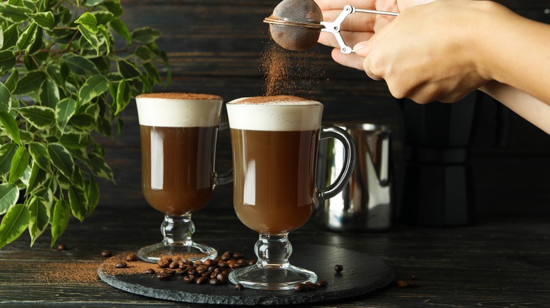 Mexican coffee cocktails topped with cocoa