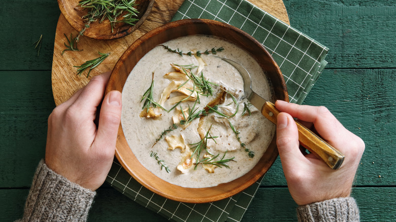 Bowl of creamy mushroom soup