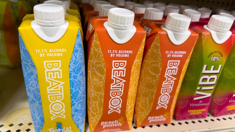 Close-up of Beatbox Beverages on store shelf