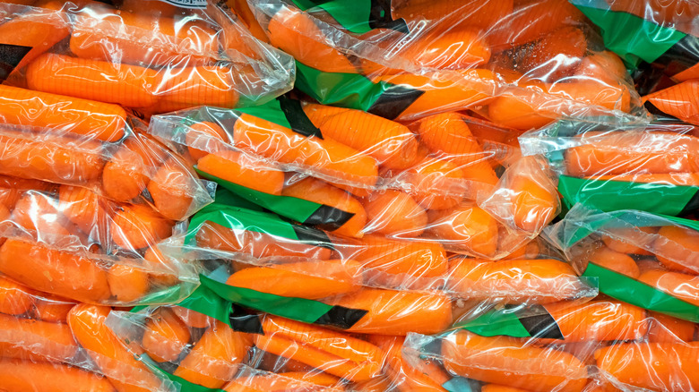 Stacked bags of baby carrots