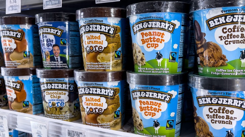 Various Ben & Jerry's ice cream flavors in store