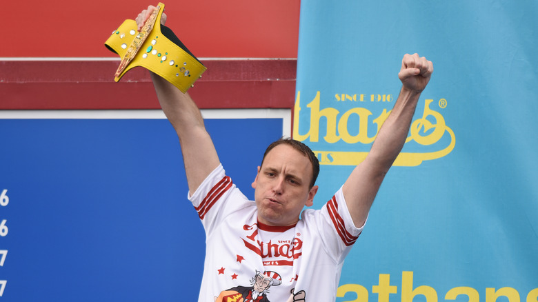 Joey Chestnut victorious at hot dog eating contest