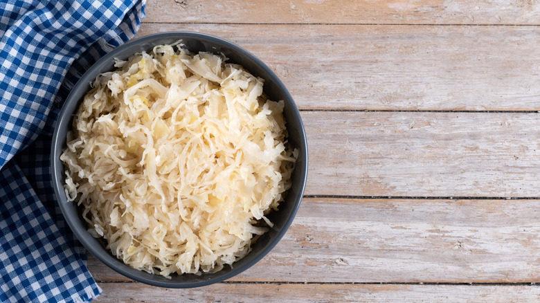 bowl of sauerkraut on a wooden table