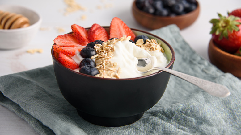 yogurt, fruit, and granola parfait