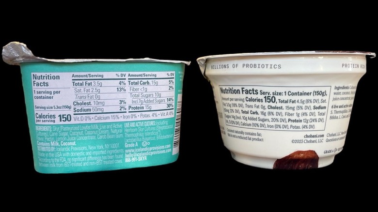 Skyr and yogurt nutrition labels