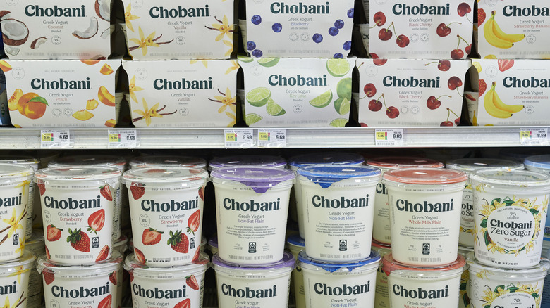 shelves of Chobani Greek yogurt