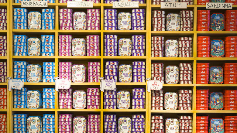 canned seafood on store shelves