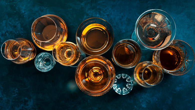 Selection of different whiskies in glasses