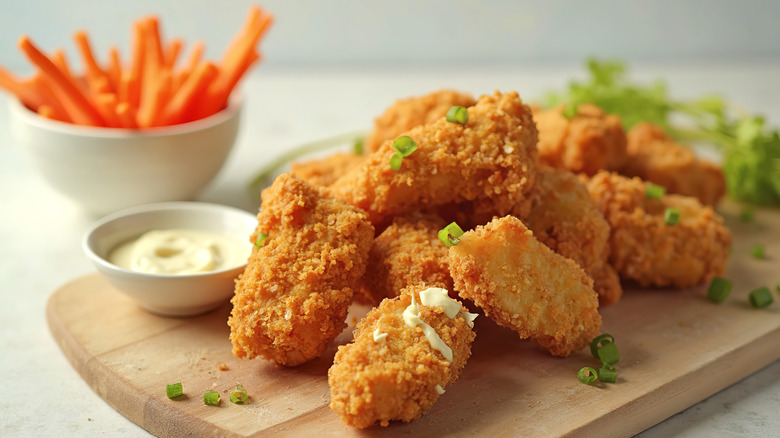 Fried chicken bites coated in breadcrumbs