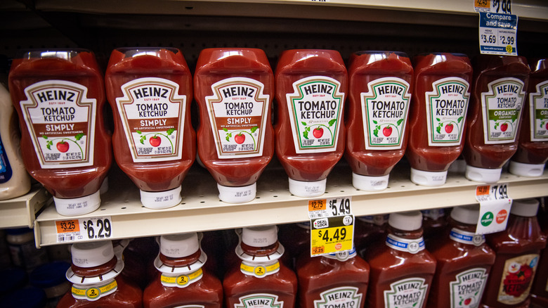 Ketchup bottles on sale at store