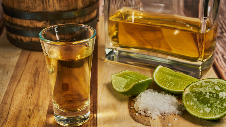 Aged tequila with salt and lime