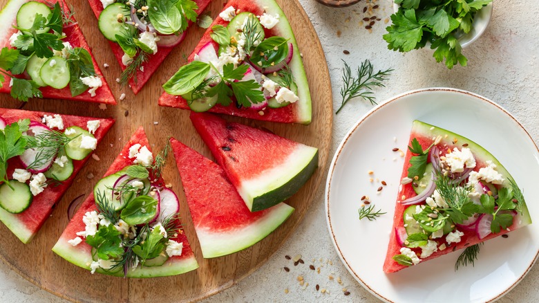 watermelon pizza with feta and basil