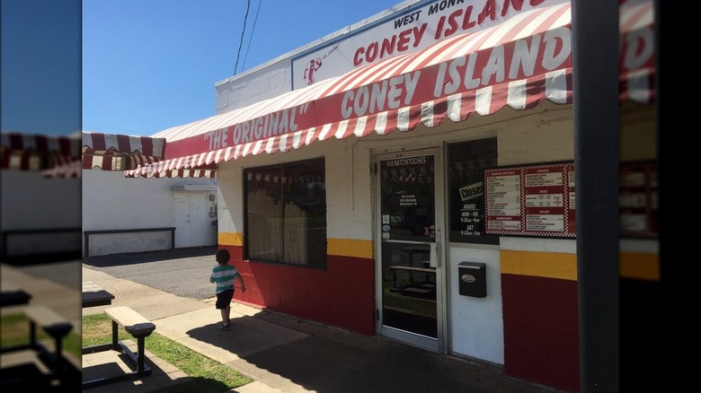 West Monroe Coney Island striped entrance awning