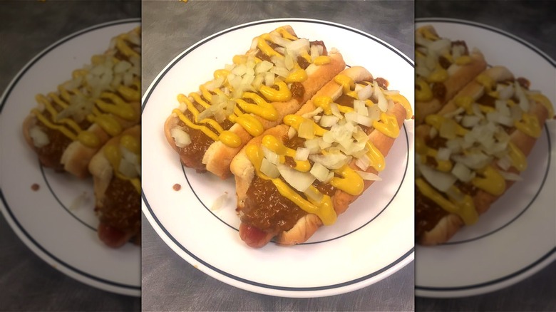 Two Coney dogs on a plate at Hambo Coney Island