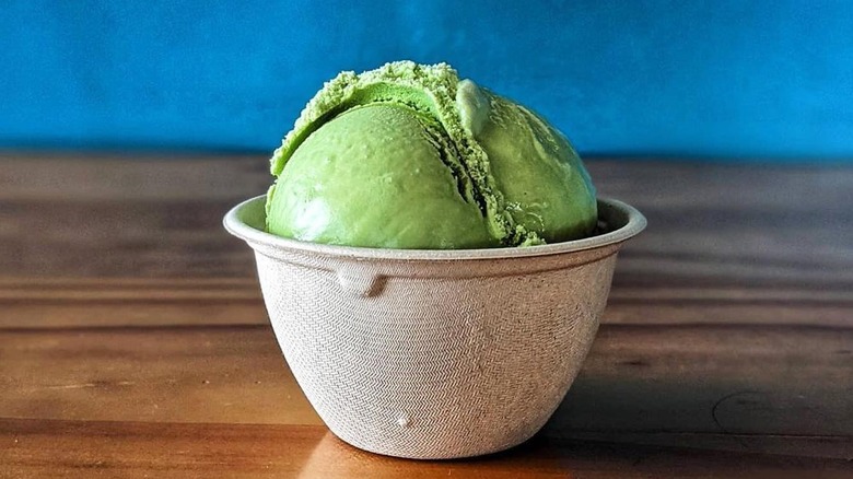 Green ice cream in a cup