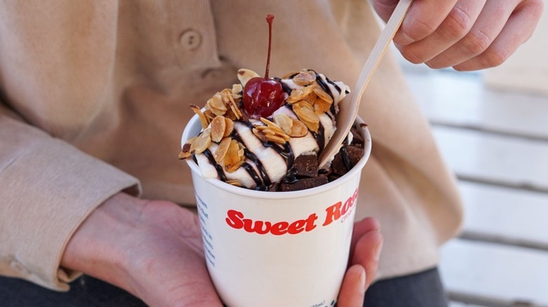 Ice cream sundae with spoon