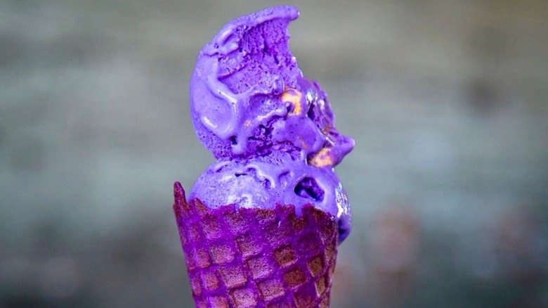 Purple ice cream and cone