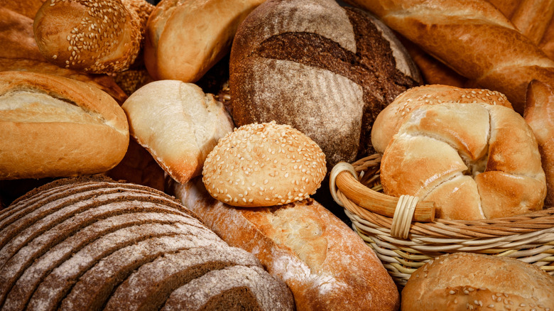 A variety of baked breads and rolls