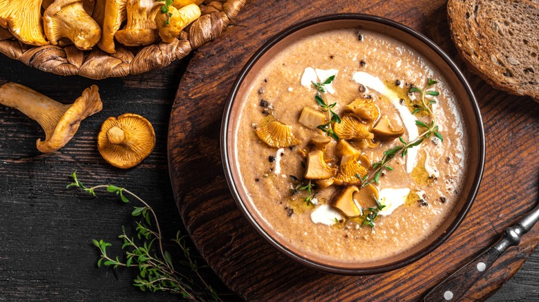 A bowl of creamy chanterelle soup