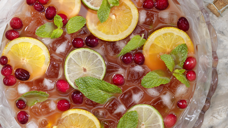 Punch bowl full of sparkling wine and fruit