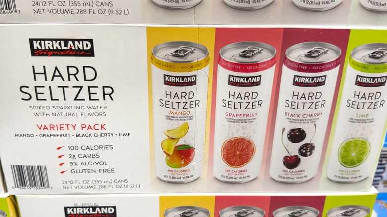 Stacks of Kirkland Signature Hard Seltzer variety packs