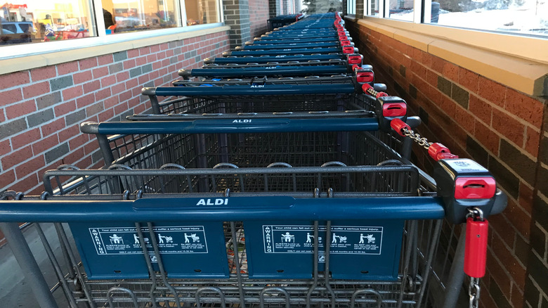Aldi grocery carts lined up