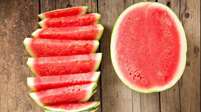 Watermelon sliced and cut in half