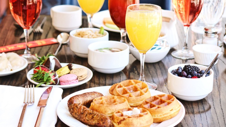 Waffles and mimosas at brunch