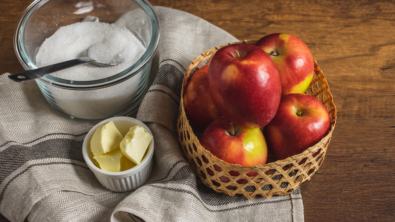 Honeycrisp apples and baking ingredients