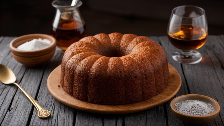 serving rum cake on lazy susan