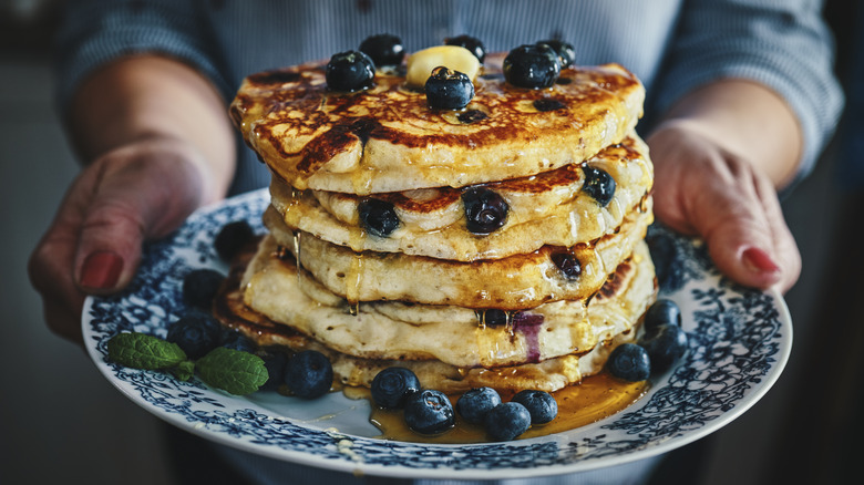 Stack of pancakes on plate