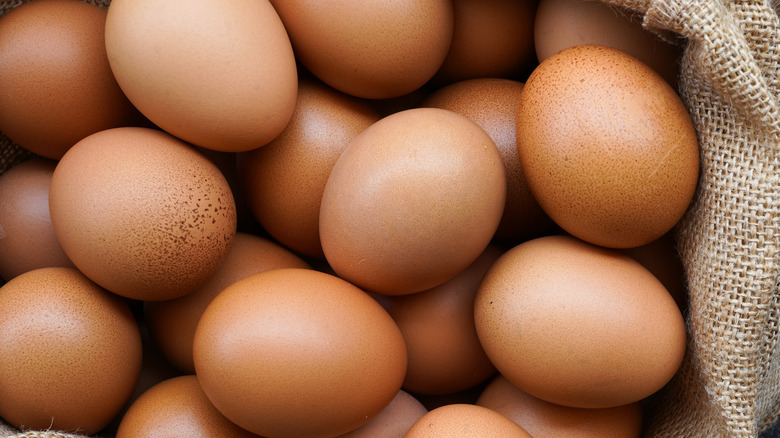 brown eggs in burlap bag