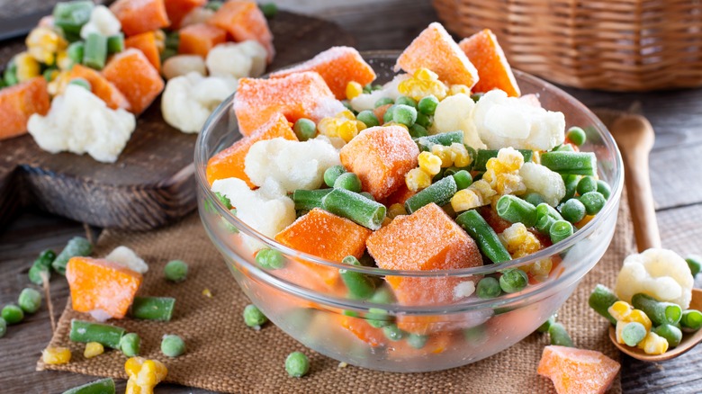Frozen vegetables in bowl