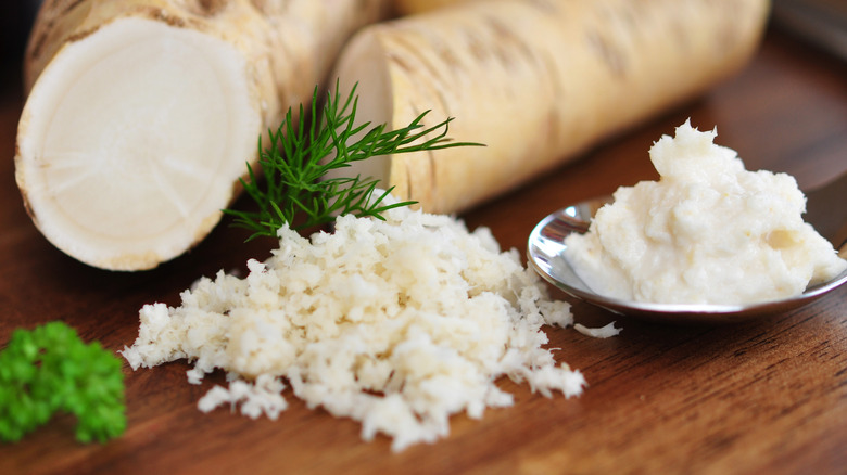 horseradish grated on a spoon