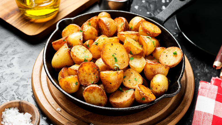Baby potatoes roasted in oil and butter