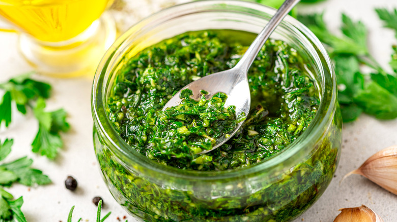 jar of chimichurri sauce