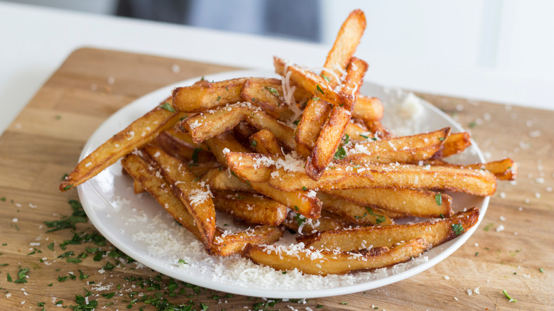 truffle french fries topped with parmesan