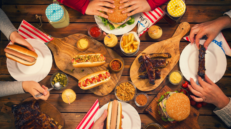 4th of July barbecue with ribs, hot dogs, and burgers