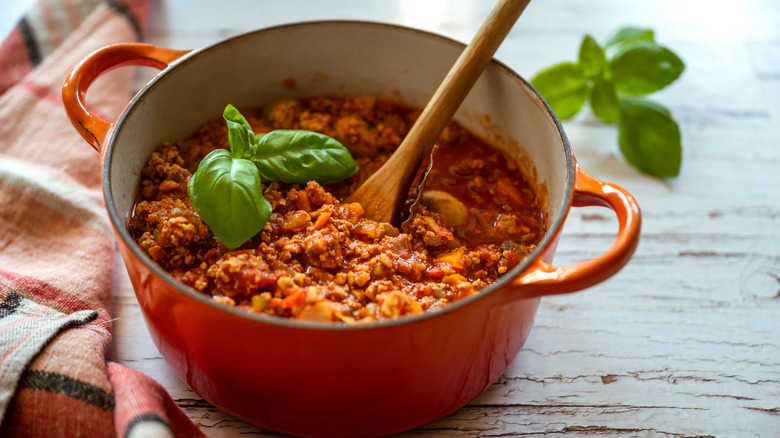 Pot of bolognese sauce