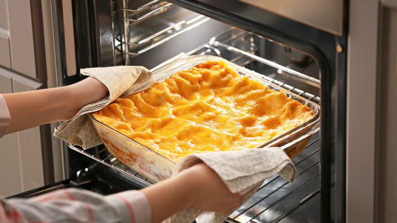 Lasagna in an oven