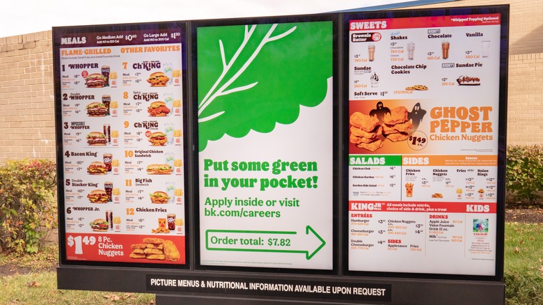 Burger King drive-thru menu