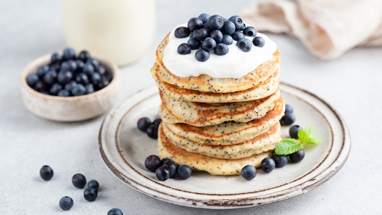 Lemon poppyseed pancakes with blueberries